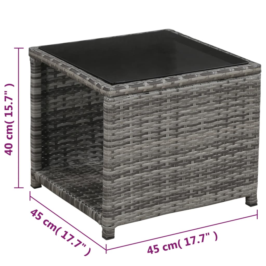 3-tlg. Bistro-Set mit Auflagen Poly Rattan Grau